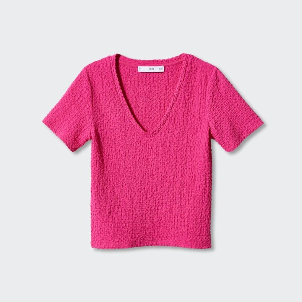 NWOT! Mango Barbie Pink Textured V-neck Top S